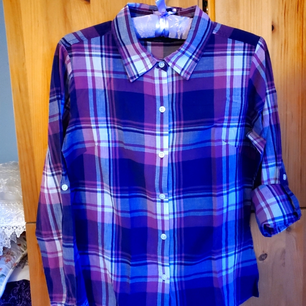 Prana Women's Purple Plaid Shirt size small